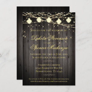 Fleur de Lis Wood Lights Rustic Wedding Invitation