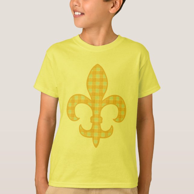 Fleur de lis Yellow Gingham kids t-shirt (Front)