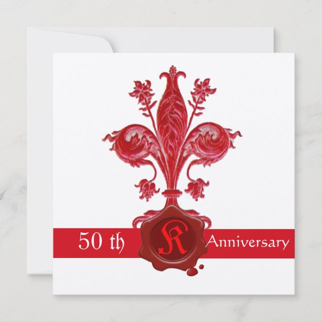 FLEUR DE LISE ANNIVERSARY Red Wax Seal  Monogram Invitation (Front)