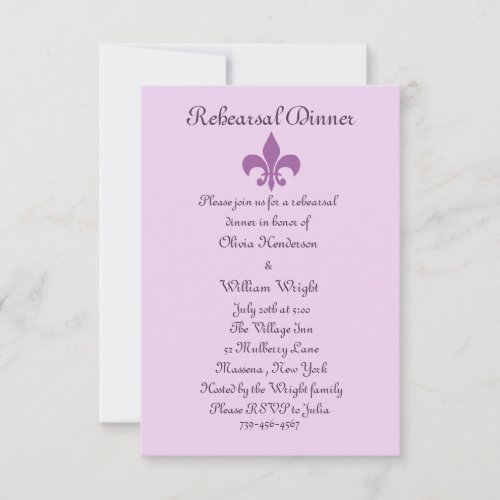 Fleur de Lise Rehearsal Dinner Invite Lilacs