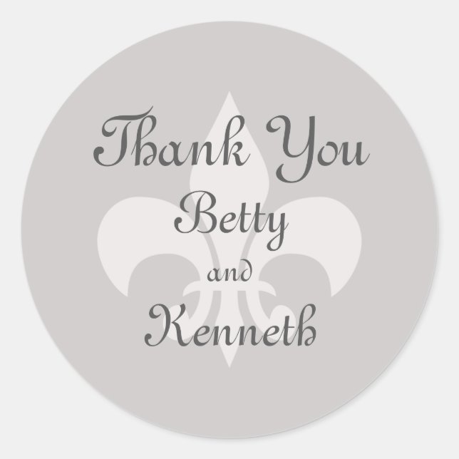 Fleur de Lise Thank You Sticker in Smokey Grays (Front)