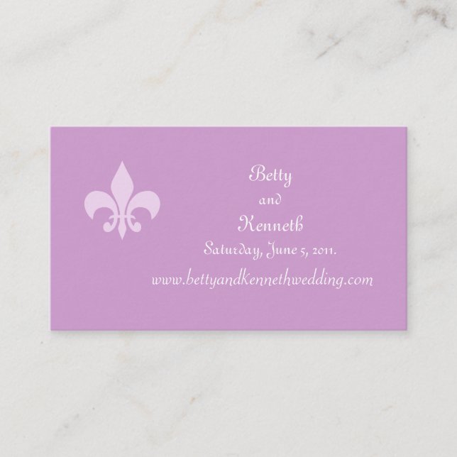 Fleur de Lise Wedding Website Card in Lilacs (Front)
