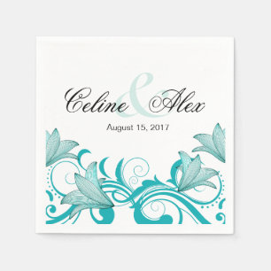 Fleur de Lyrica Floral Wedding   teal Paper Napkins