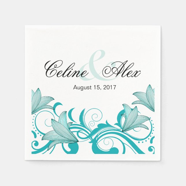 Fleur de Lyrica Floral Wedding | teal Paper Napkins (Front)