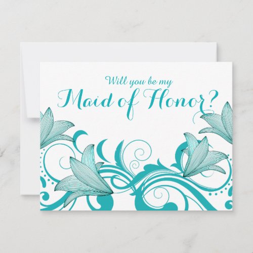 Fleur de Lyrica Will You Be My Maid of Honor teal Invitation