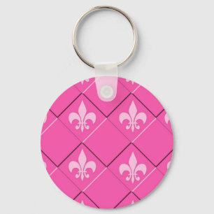 Fleur de lys and squares pink pattern keychain