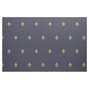 Fleur de lys french lily yellow on navy fabric
