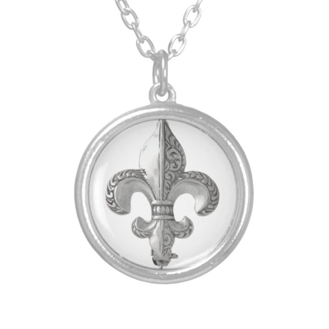 Fleur-De-Lys Silver Plated Necklace (Front)