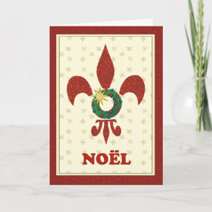Fleur de Lys Wreath Noel Greeting Holiday Card