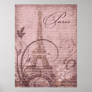 Fleur de Paris Eiffel Tower 30"x40" pink Poster