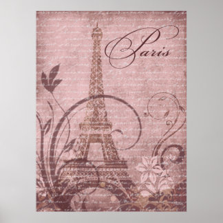 Fleur de Paris Eiffel Tower 30"x40" pink Poster