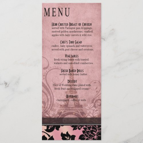 Fleur de Paris Eiffel Tower Dinner Menu  pink