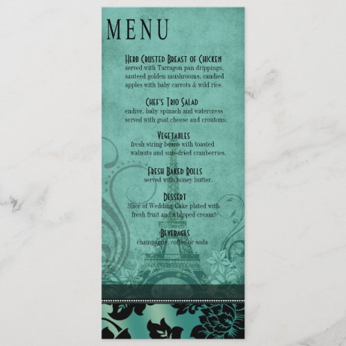 Fleur de Paris Eiffel Tower Dinner Menu  teal