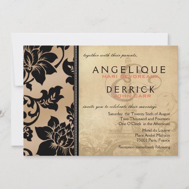 Fleur de Paris Eiffel Tower | sand Invitation (Front)