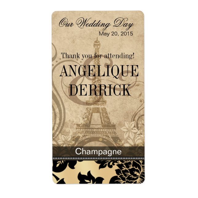 Fleur de Paris Eiffel Tower | sand Wine Label (Front)