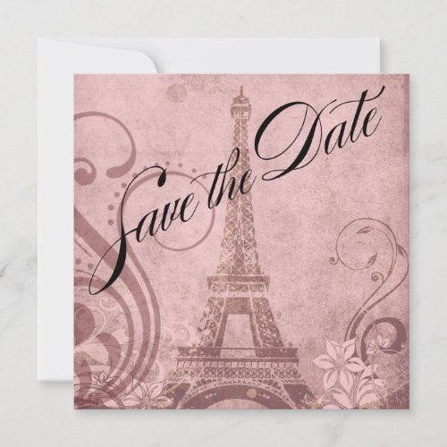 Fleur de Paris Eiffel Tower Save the Date  pink Invitation