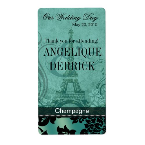 Fleur de Paris Eiffel Tower  teal Wine Label