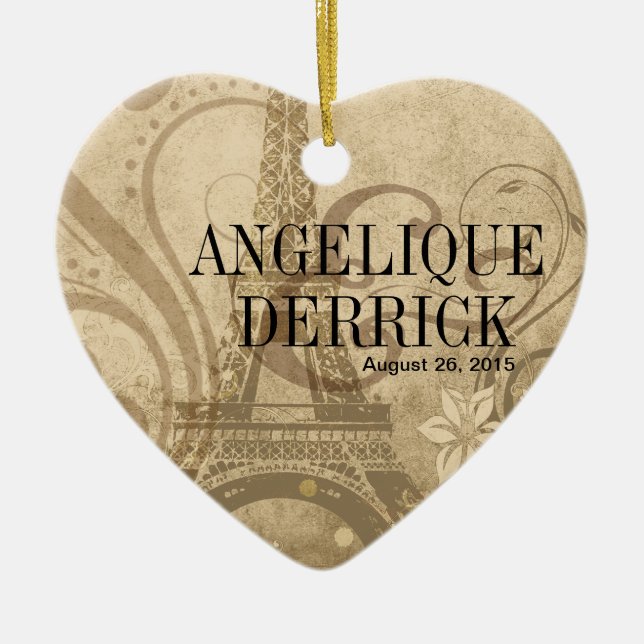 Fleur de Paris Eiffel Tower Wedding sand Ceramic Ornament (Front)