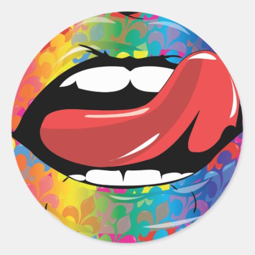 Fleur De Rainbow Licking Lips Classic Round Sticker