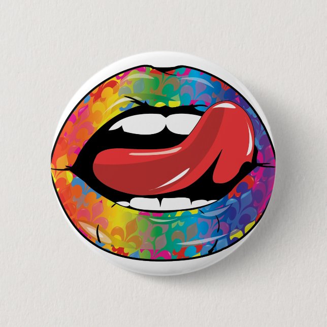 Fleur De Rainbow Licking Lips Pinback Button (Front)