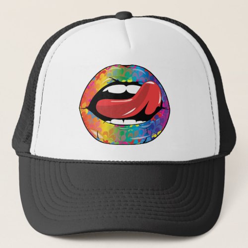 Fleur De Rainbow Licking Lips Trucker Hat