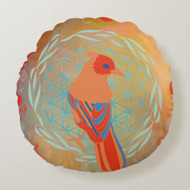 Fleur de vie oiseau round pillow (Front)