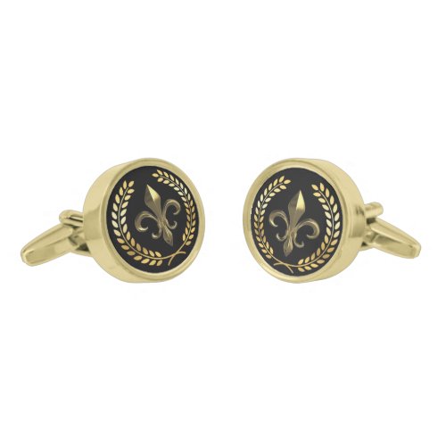 Fleur di Lis Laurel Wreath French Empire Cufflinks