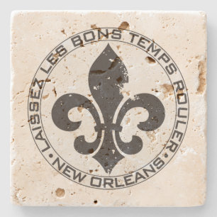 Fleur di lis "Let the good times roll" Stone Coaster