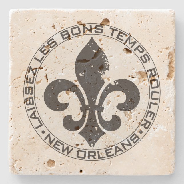 Fleur di lis "Let the good times roll" Stone Coaster (Front)