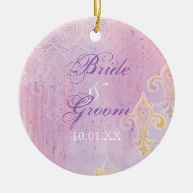 Fleur di Lys Damask 2 Blue - Wedding Ornament (Front)