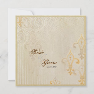 Fleur di Lys Damask 2 Cream Wedding Invitation