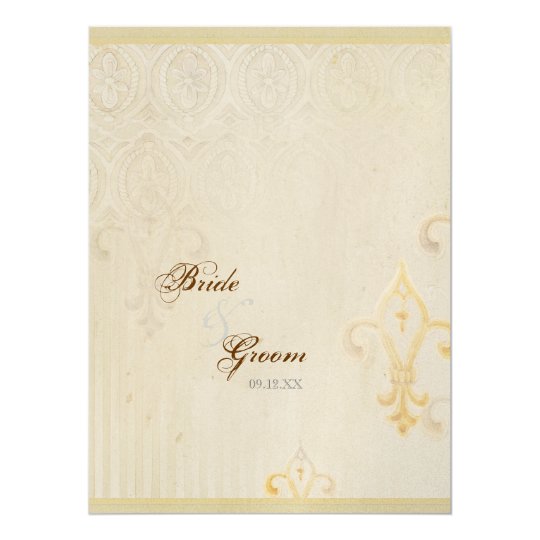 Fleur di Lys Damask 2 Cream Wedding Invitation