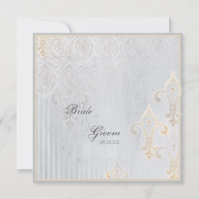 Fleur di Lys Damask 2 Grey Wedding Invitation (Front)