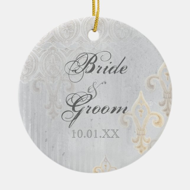 Fleur di Lys Damask 2 Grey - Wedding Ornament (Front)