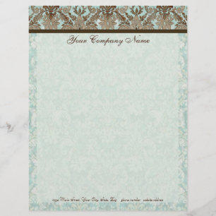 Fleur di Lys Damask Aqua & Brown Stationery