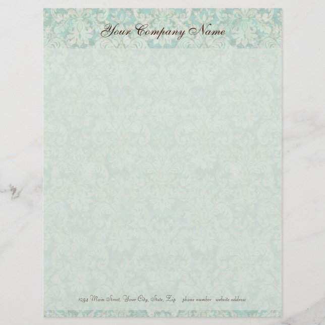 Fleur di Lys Damask Aqua Stationery (Front)