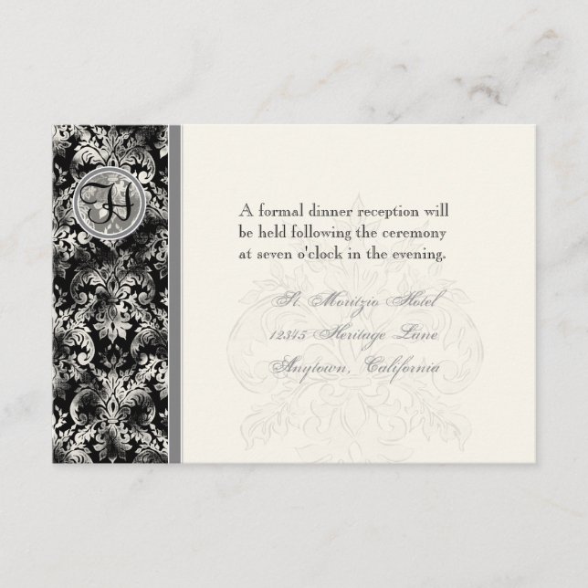 Fleur di Lys Damask - Black Reception Invitation (Front)
