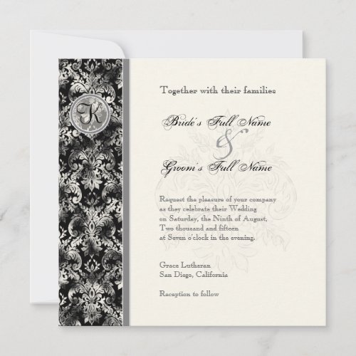 Fleur di Lys Damask _ Black Wedding Invitation