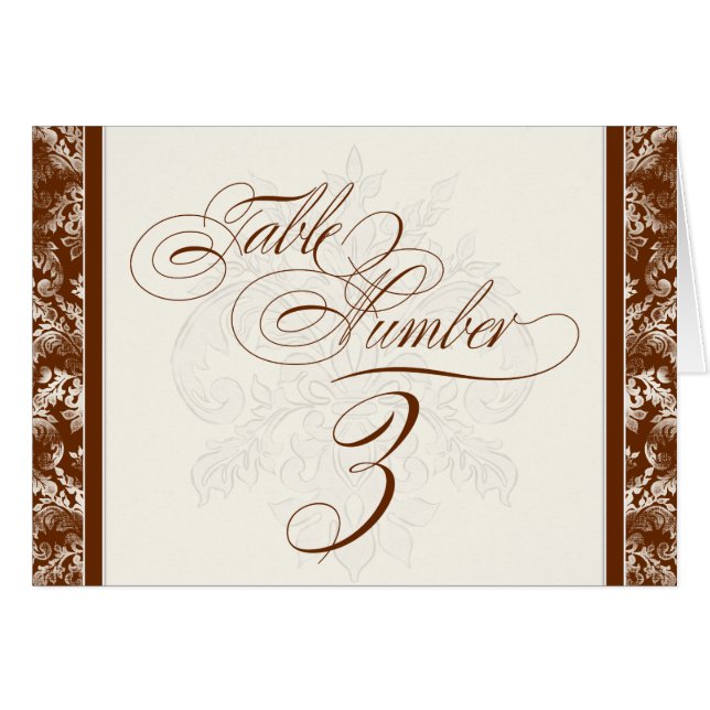 Fleur di Lys Damask - Brown 3 Table Number Cards (Front Horizontal)