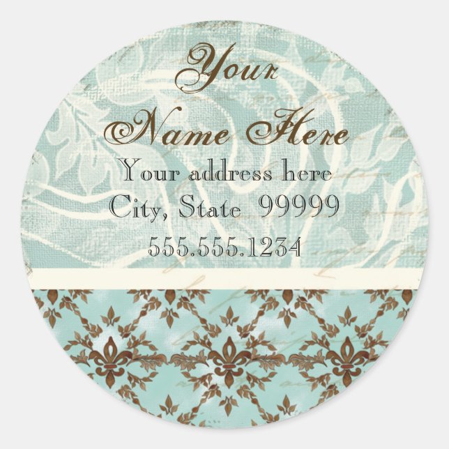 Fleur di Lys Damask Brown Address Stickers (Front)