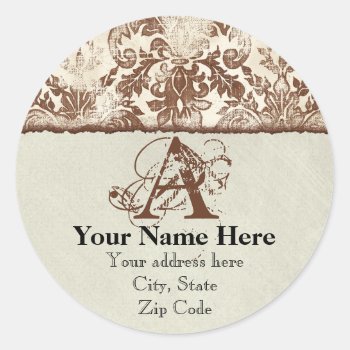 Fleur Di Lys Damask Brown Address Stickers by EverythingBusiness at Zazzle