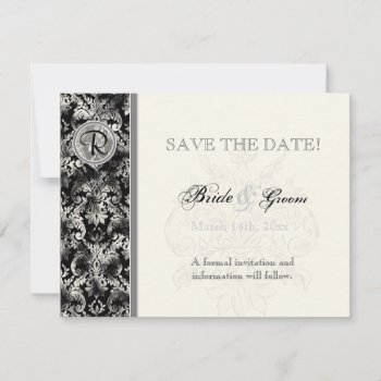 Fleur Di Lys Damask - Grey Save The Date Card by AudreyJeanne at Zazzle
