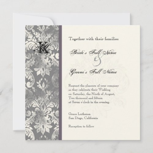 Fleur di Lys Damask _ Grey Wedding Invitation