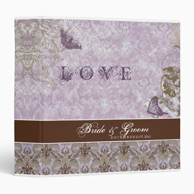 Fleur di Lys Damask Lavender Lilac Wedding Binder (Front/Spine)