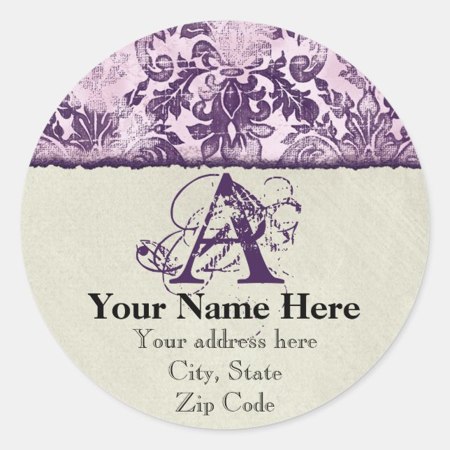 Fleur di Lys Damask Lilac Address Stickers (Front)