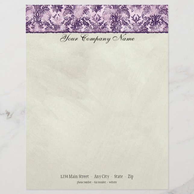 Fleur di Lys Damask Lilac Stationery (Front)