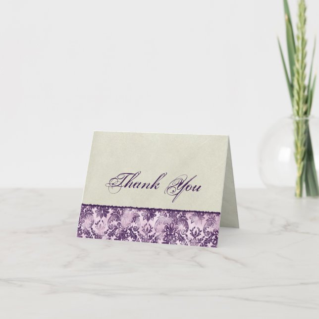 Fleur di Lys Damask Lilac Thank You Notes (Front)