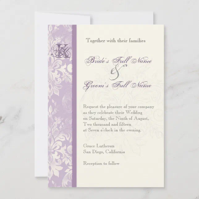 Fleur di Lys Damask - Lilac Wedding Invitation | Zazzle