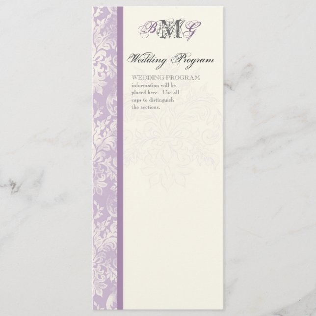 Fleur di Lys Damask - Lilac Wedding Program (Front)