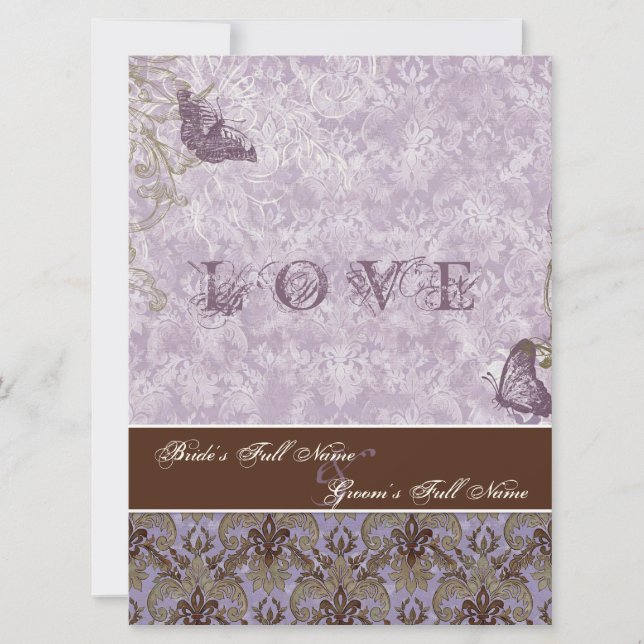 Fleur di Lys Damask - Purple Wedding Invitation (Front)